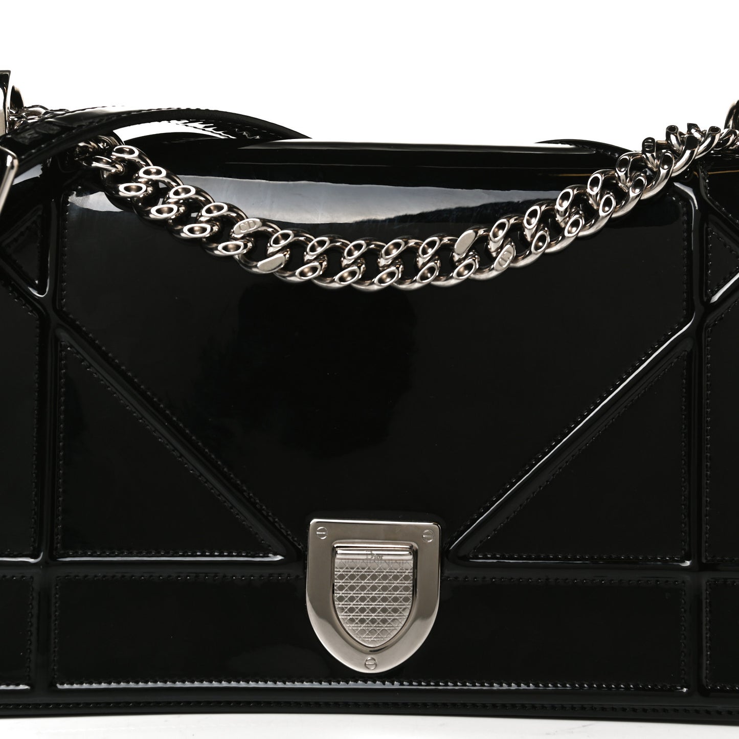 Patent Medium Diorama Flap Bag Black