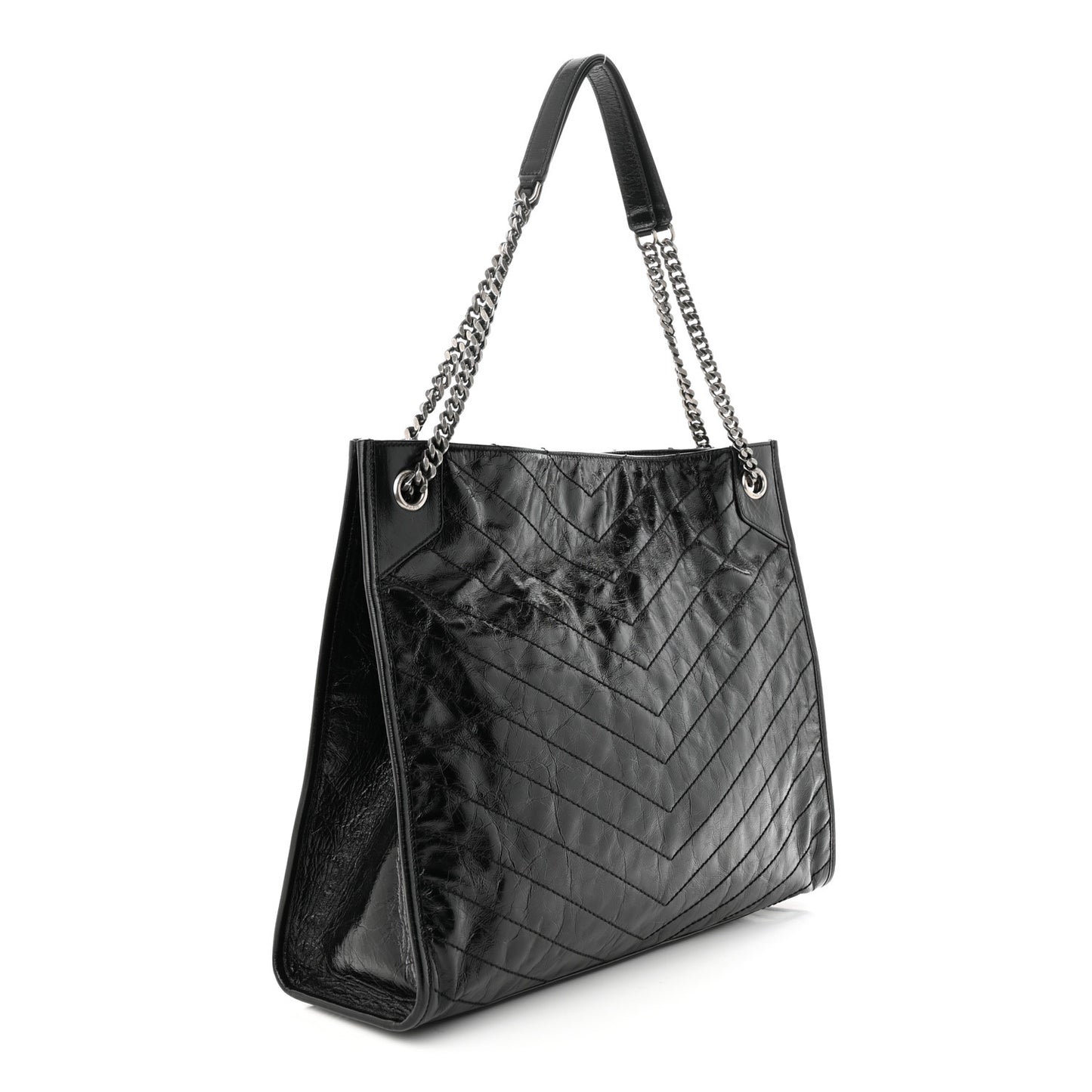 Crinkled Calfskin Matelasse Monogram Medium Niki Shopper Tote Black