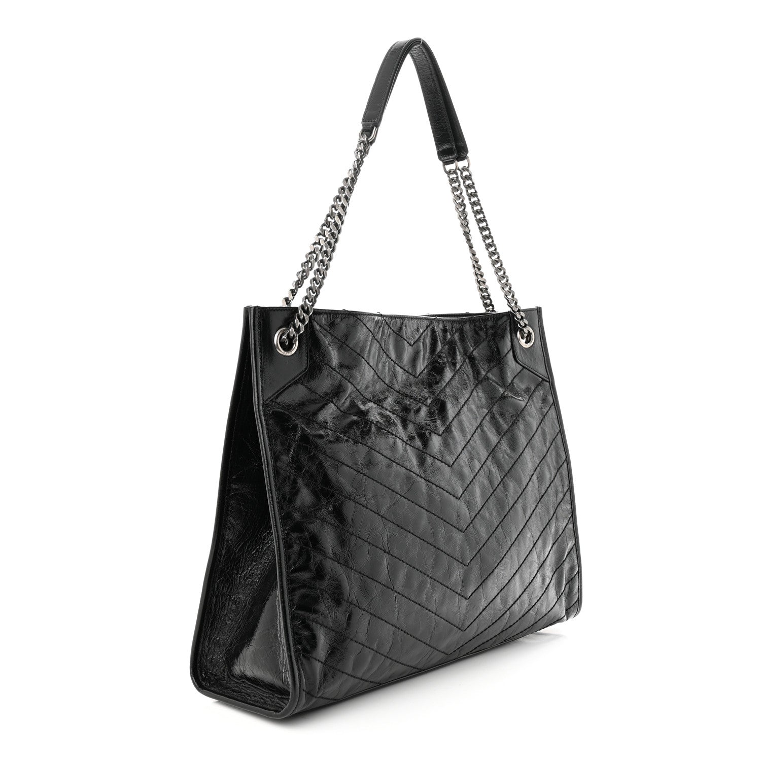 Saint Laurent Crinkled Calfskin Matelasse Monogram Medium Niki Shopper Tote Black 3 of 12