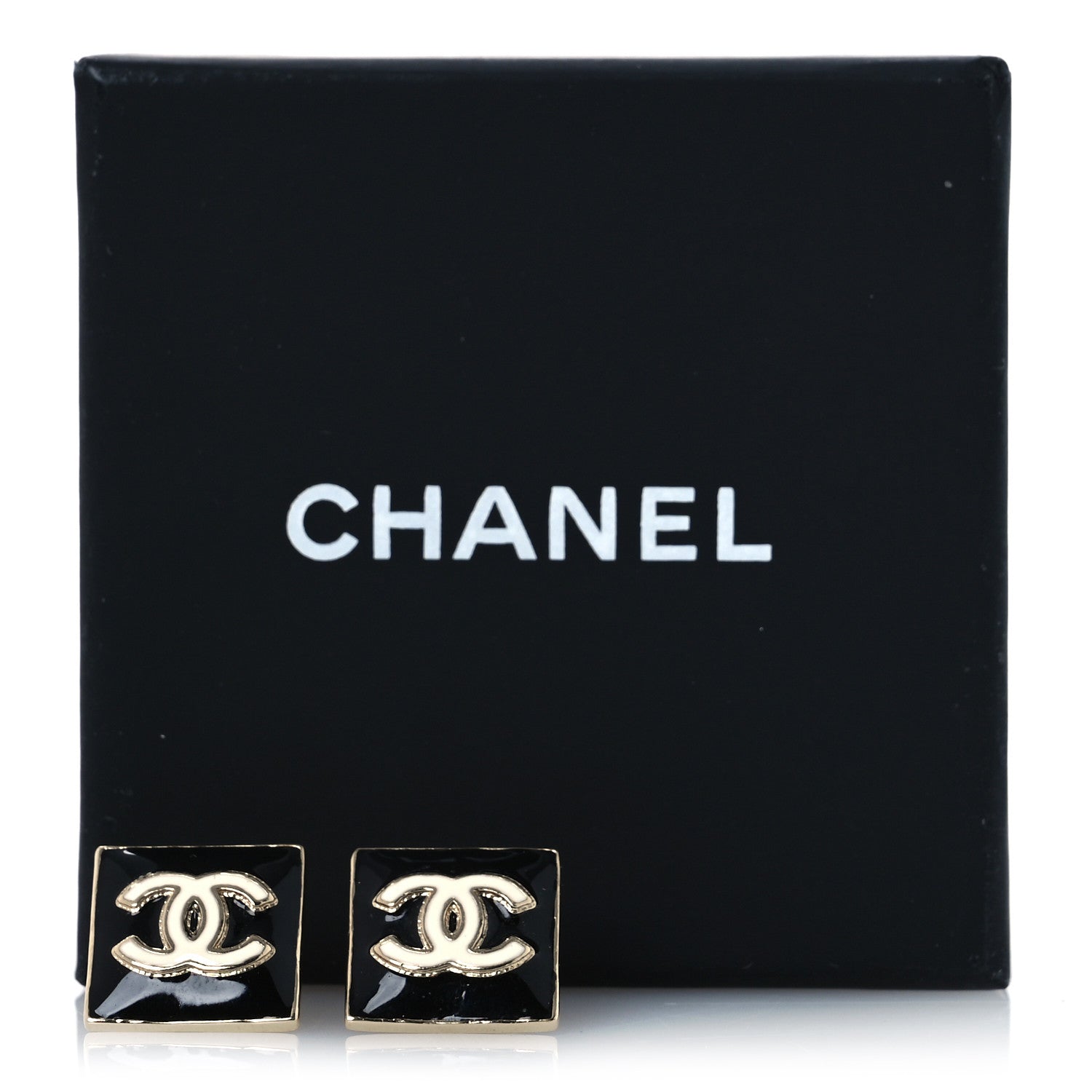 Chanel Enamel CC Square Earrings Black White 5 of 5