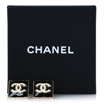 Chanel Enamel CC Square Earrings Black White 5 of 5