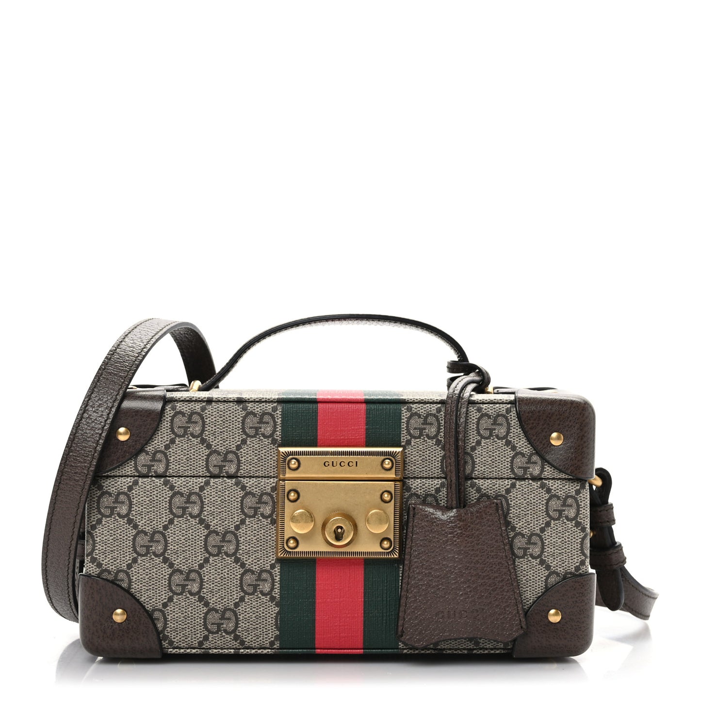 GG Supreme Monogram Textured Dollar Calfskin Web Savoy Jewelry Case Beige Ebony New Acero