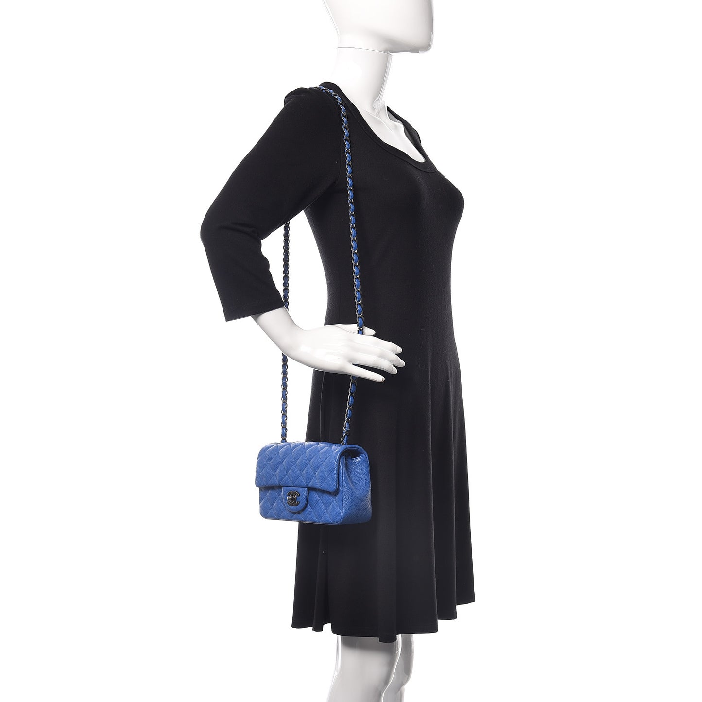 Caviar Quilted Mini Rectangular Flap Blue