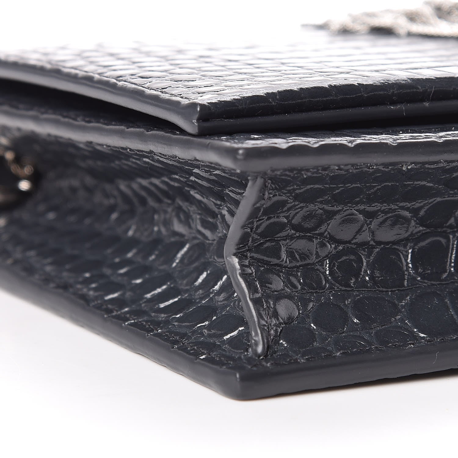 Saint Laurent Calfskin Crocodile Embossed Kate Monogram Tassel Chain Wallet Dark Smog 9 of 11