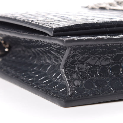 Saint Laurent Calfskin Crocodile Embossed Kate Monogram Tassel Chain Wallet Dark Smog 9 of 11