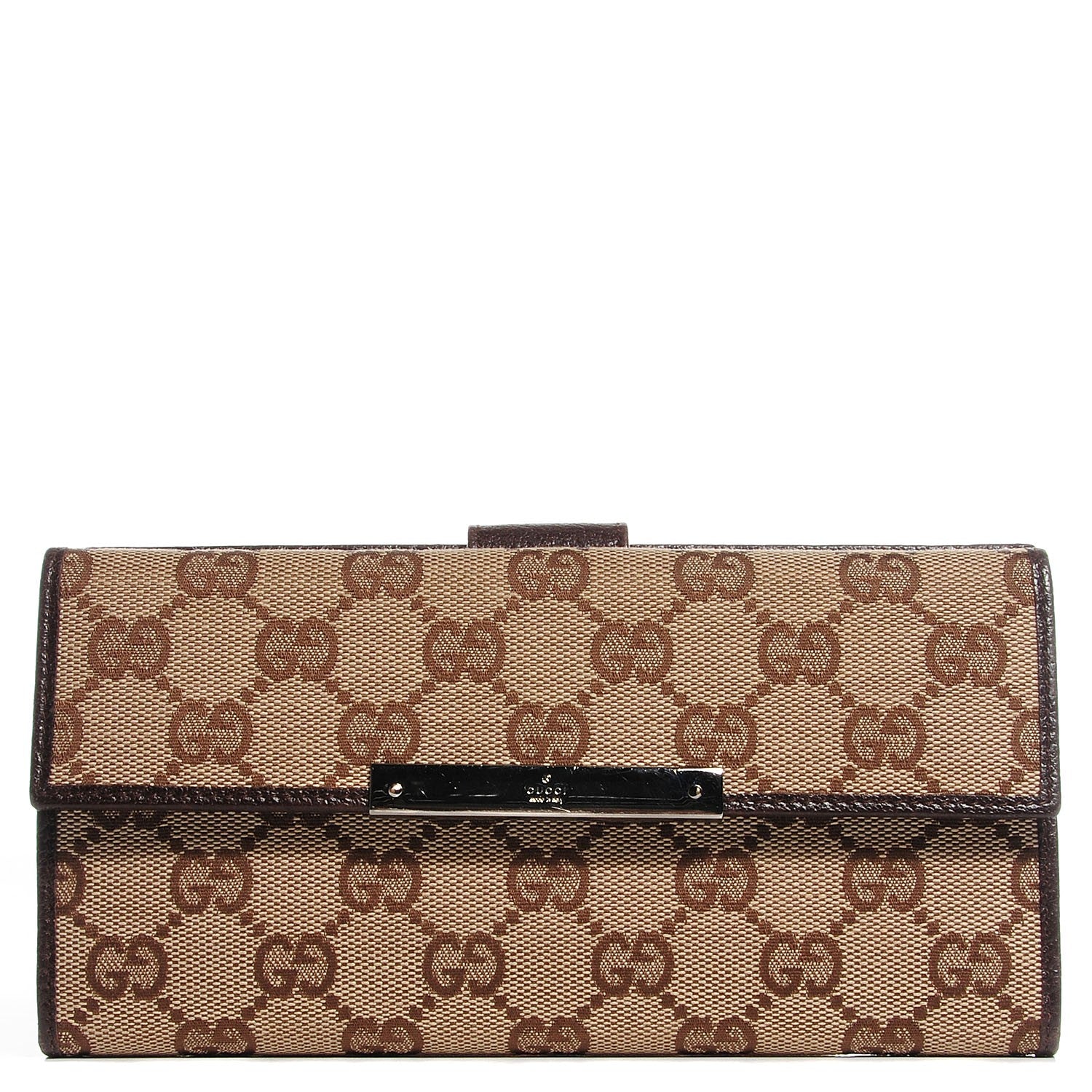 Gucci Monogram Metal Bar Continental Flap Wallet Beige Ebony Dark Brown 1 of 7
