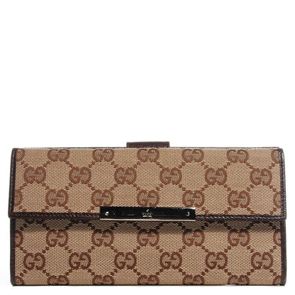 Gucci Monogram Metal Bar Continental Flap Wallet Beige Ebony Dark Brown 1 of 7