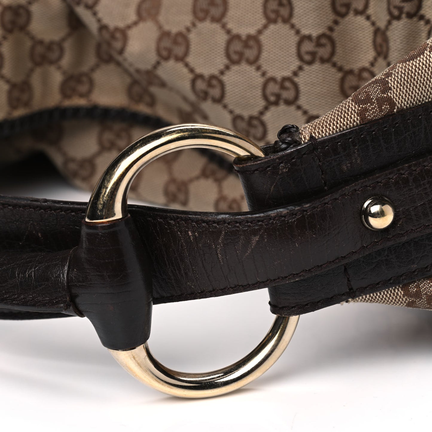 Monogram Large Horsebit Chain Hobo Dark Brown