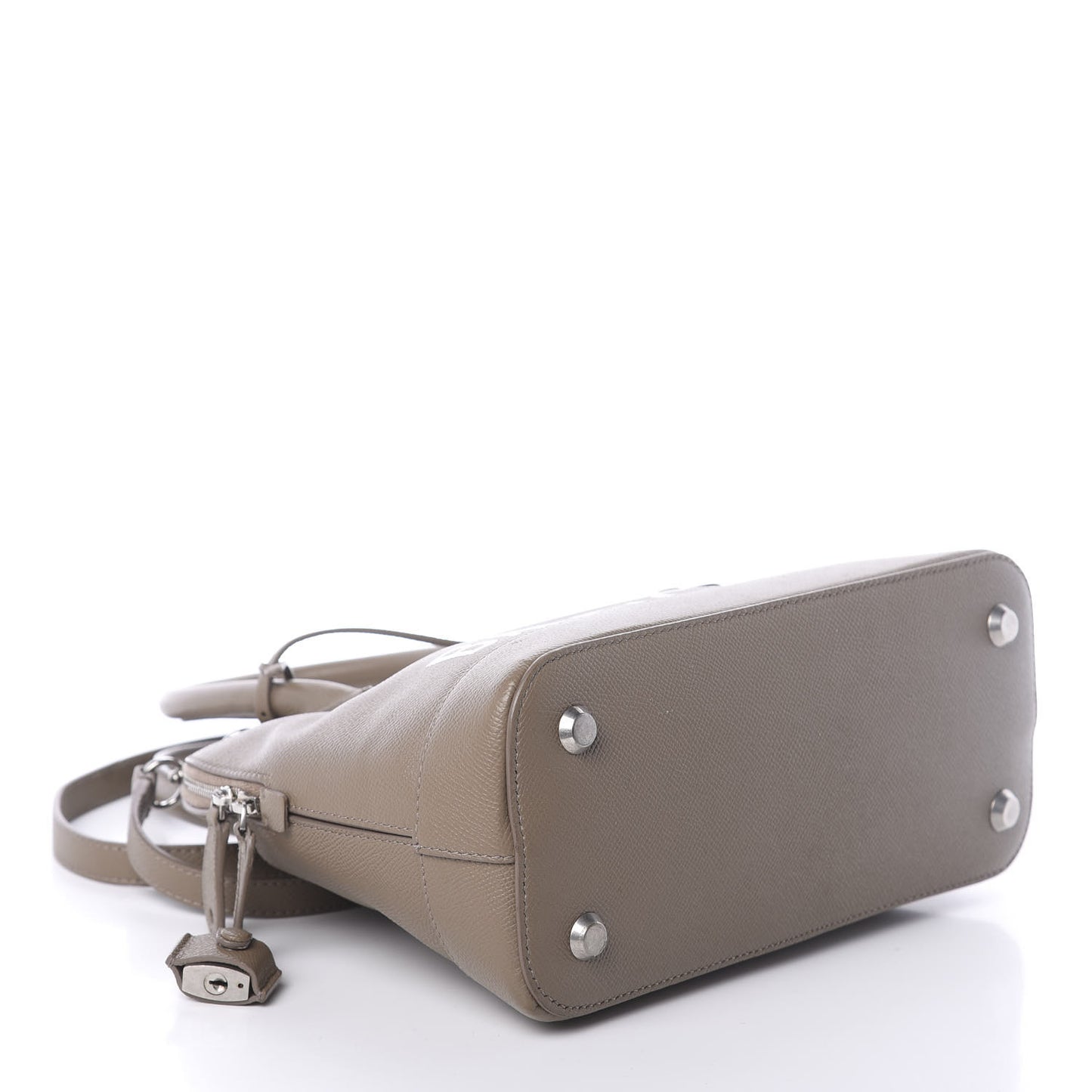 Signature Grained Calfskin Logo S Ville Top Handle Bag Mink Grey White