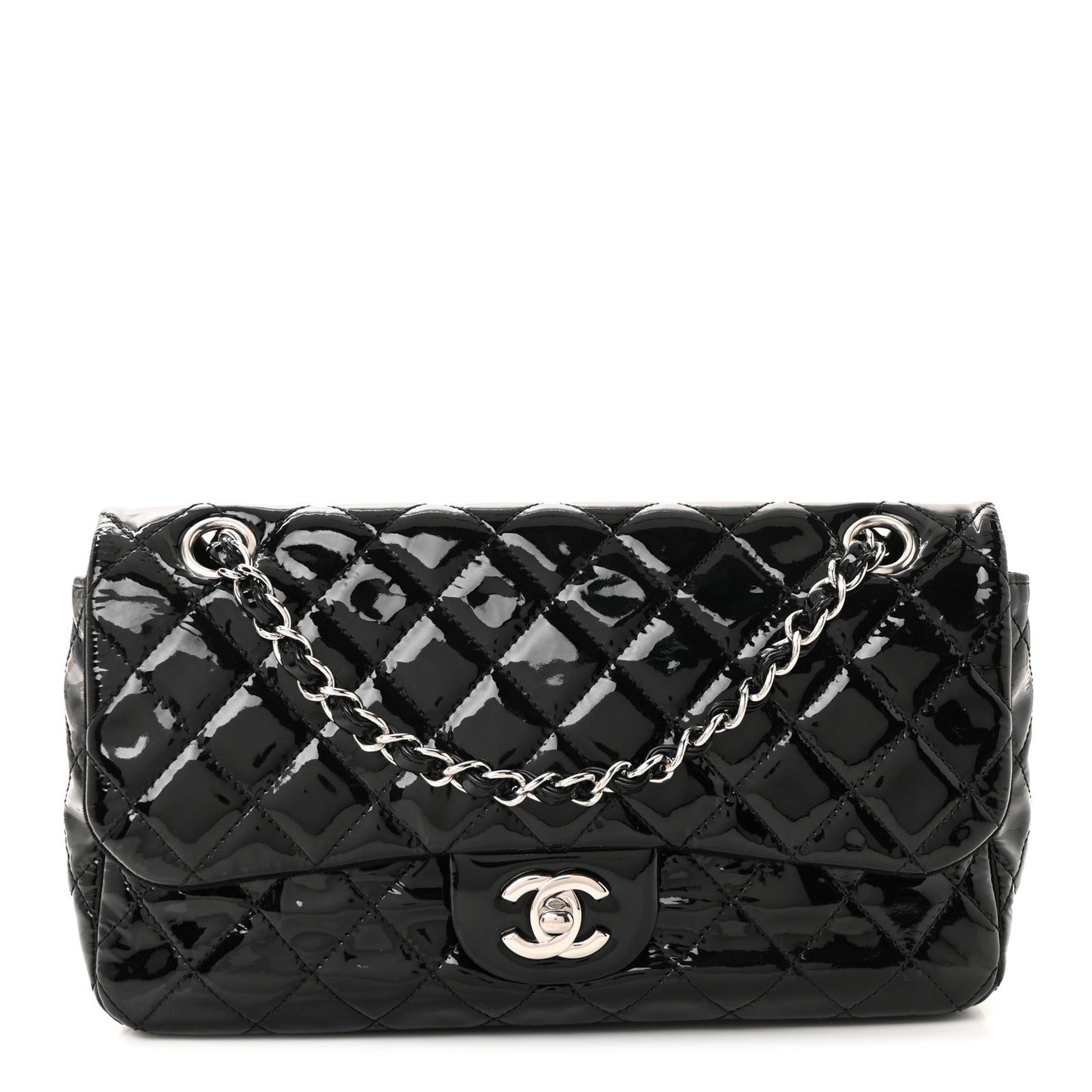 Patent Quilted Medium Single Flap Black