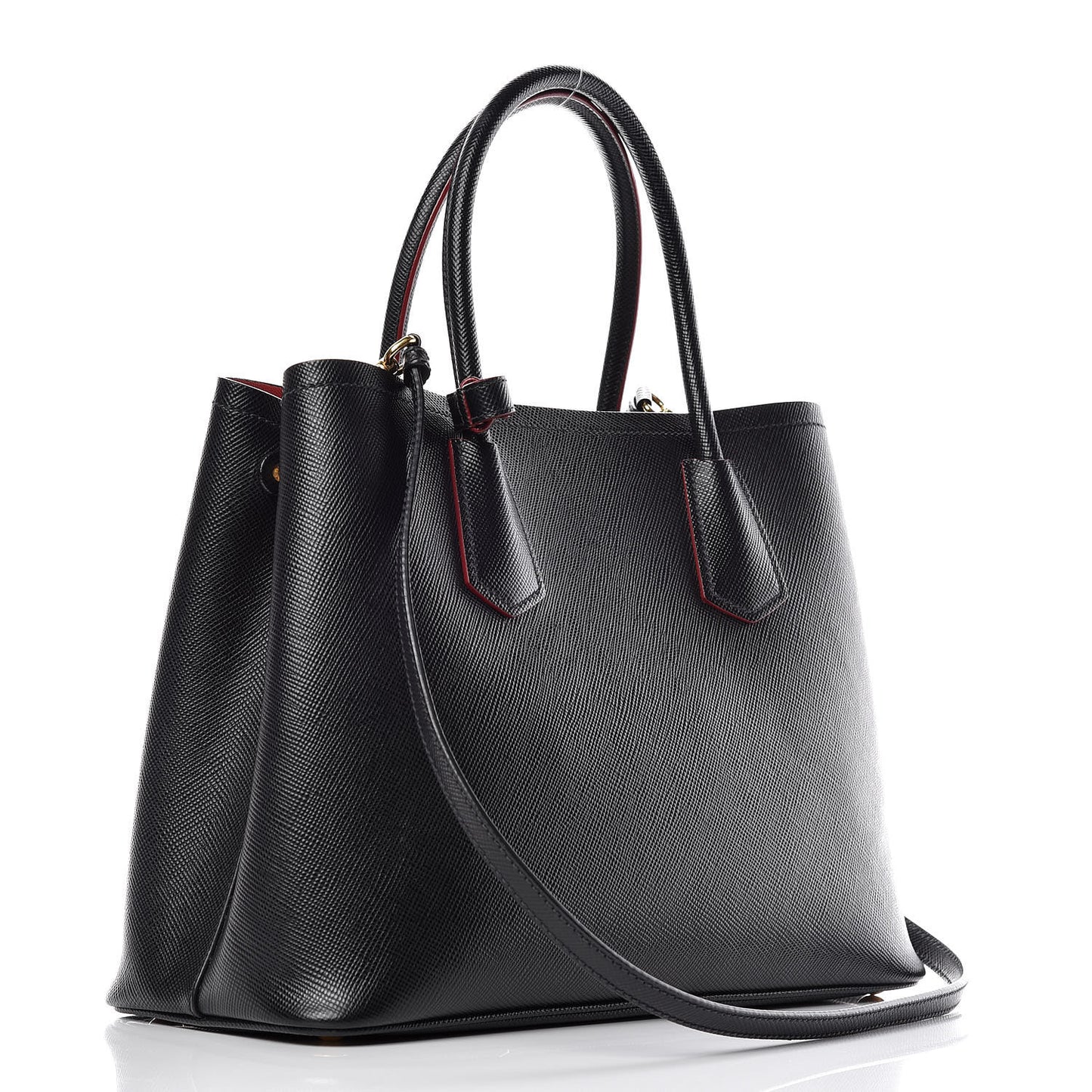 Saffiano Cuir Medium Double Bag Black Fuoco