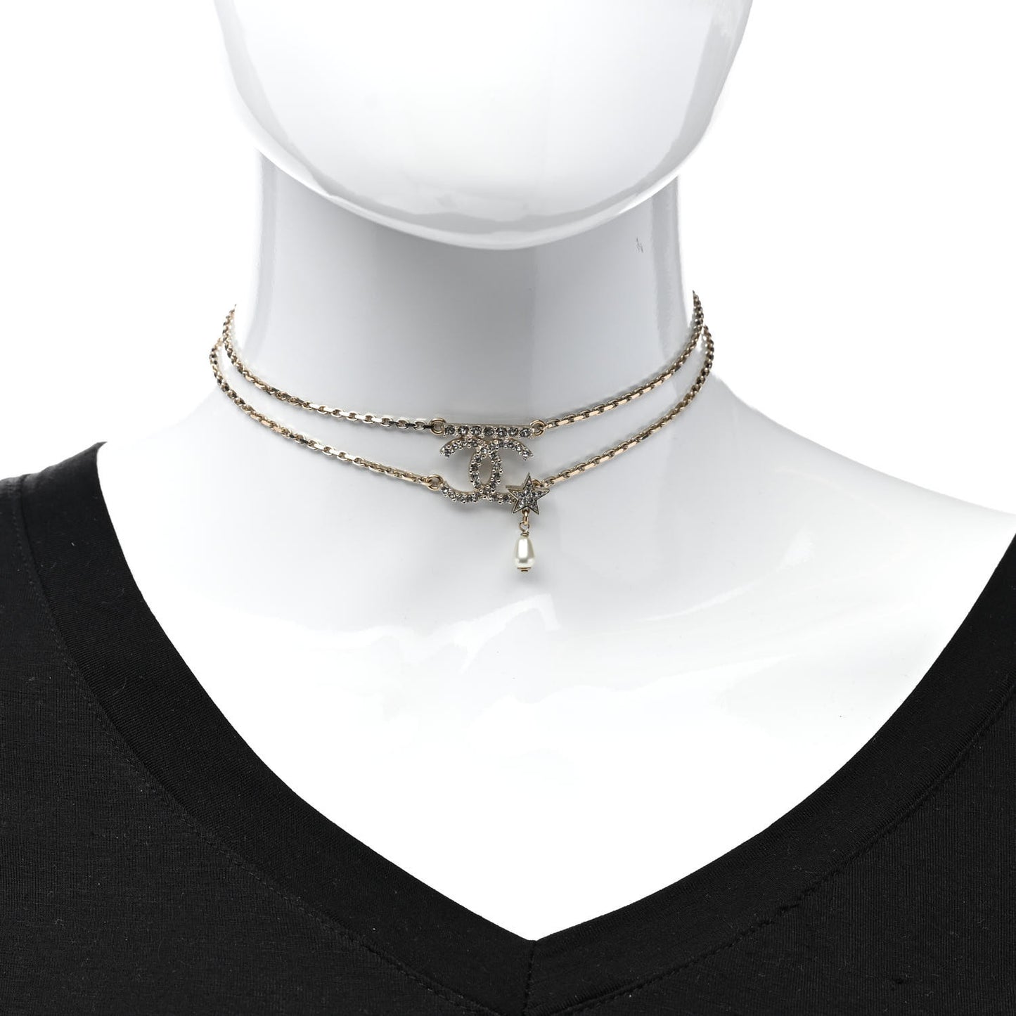 Pearl Crystal CC Star Choker Necklace Gold