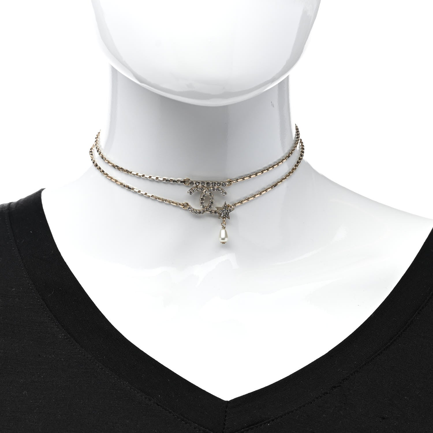 Chanel Pearl Crystal CC Star Choker Necklace Gold 2 of 5