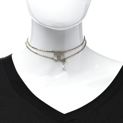 Chanel Pearl Crystal CC Star Choker Necklace Gold 2 of 5