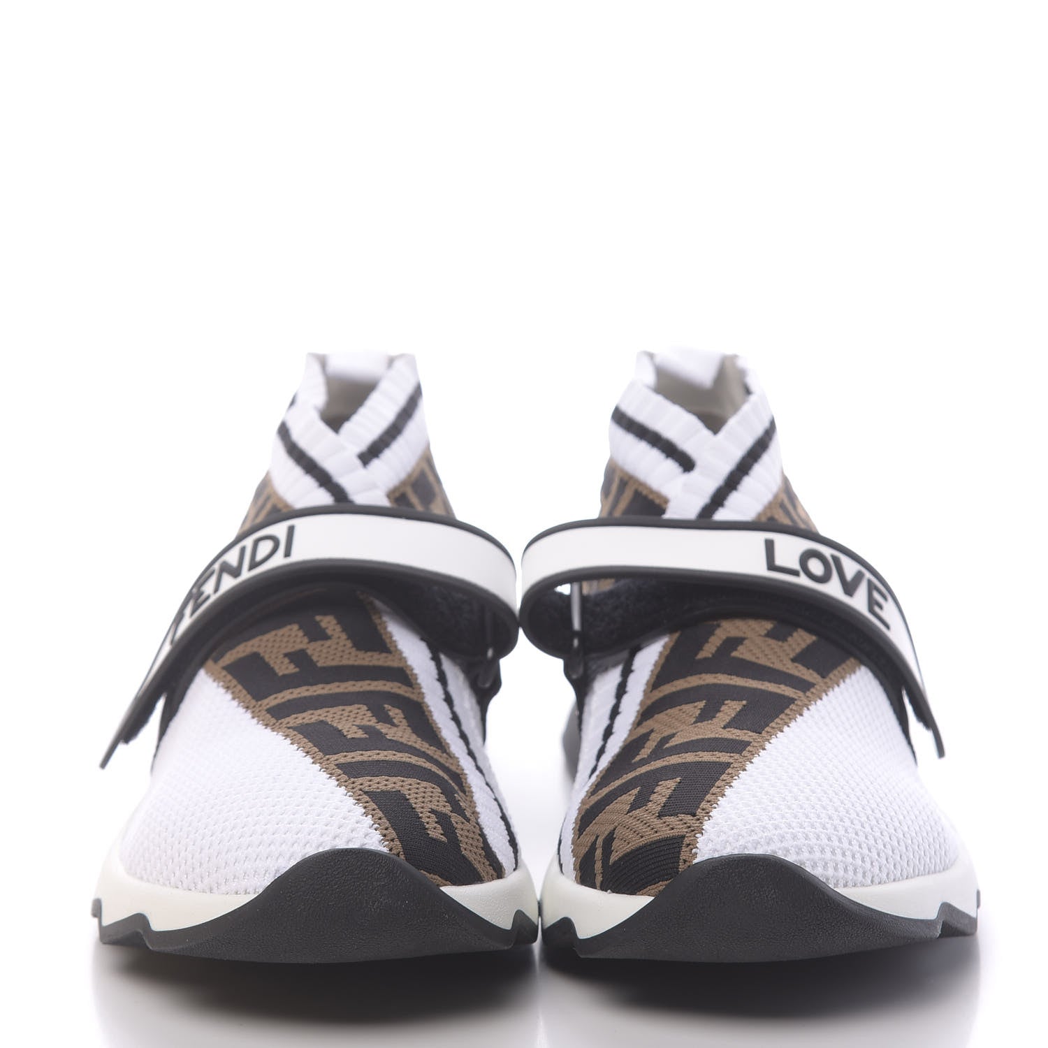 Fendi Stretch Yarn FF Stiff Band Rockoko Sneakers 39.5 White Black Tobacco 2 of 9