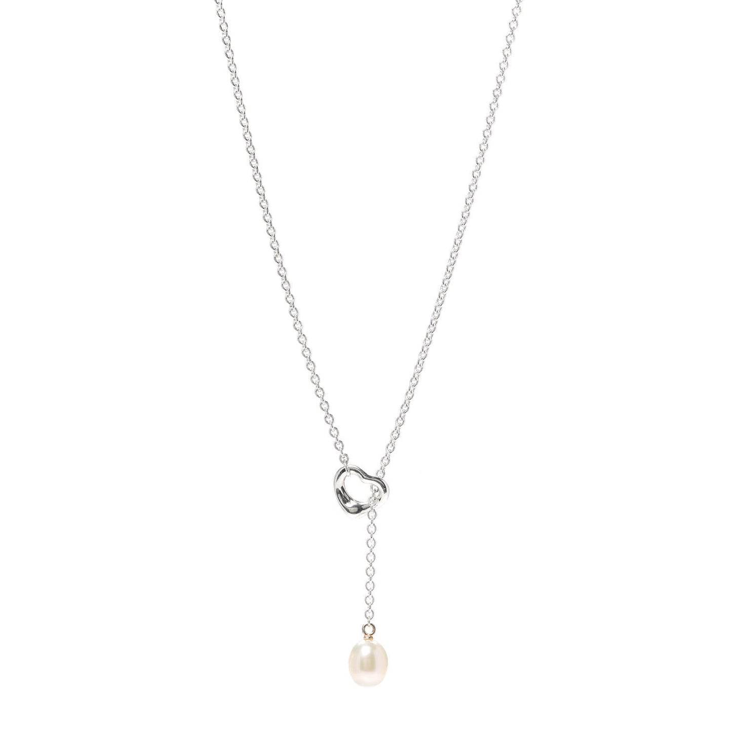 Sterling Silver Pearl 7.5-8mm Elsa Peretti Open Heart Lariat Necklace