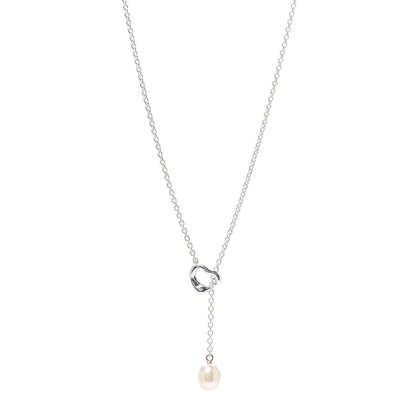 Tiffany Sterling Silver Pearl 7.5-8mm Elsa Peretti Open Heart Lariat Necklace 1 of 5