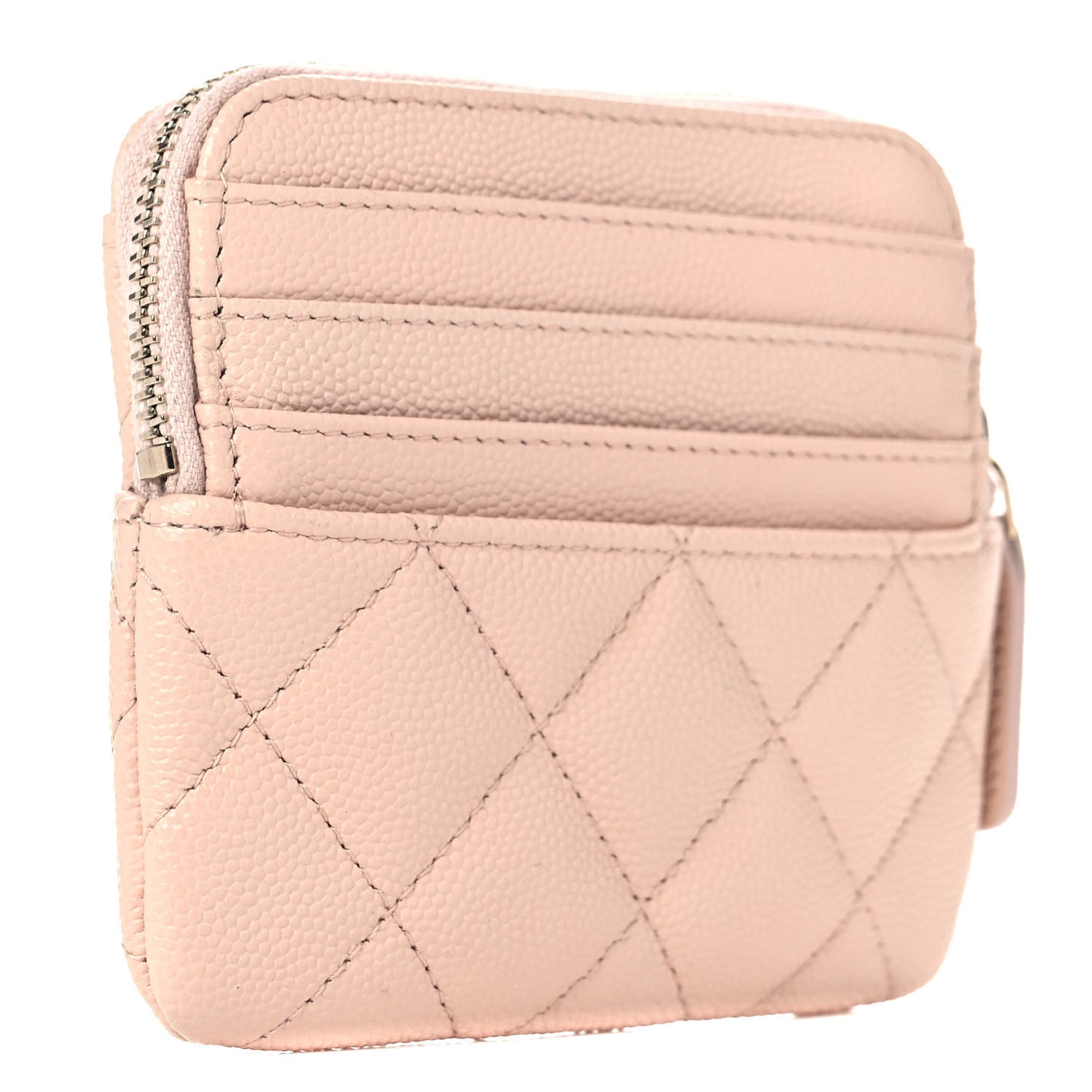 Caviar Quilted Zip Card Holder Wallet Light Beige