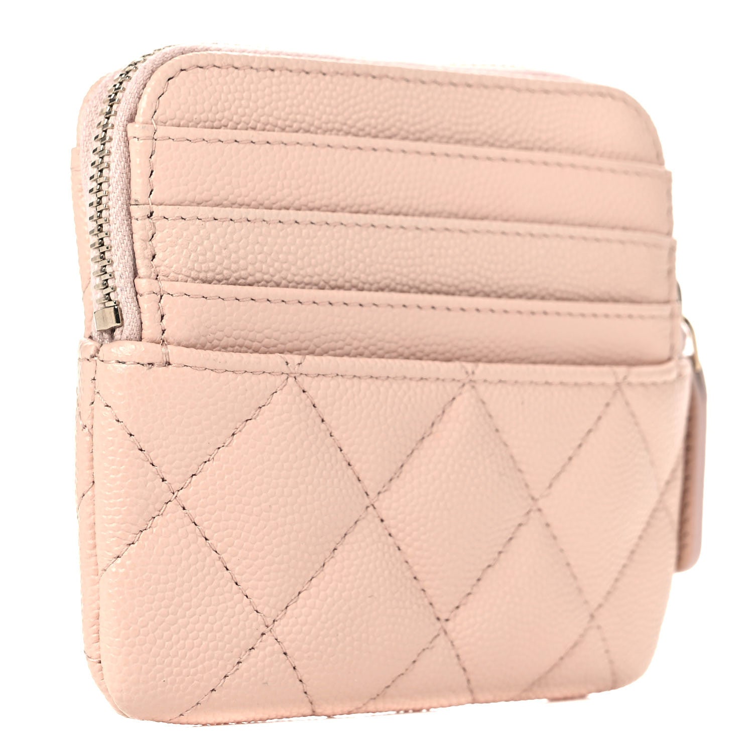 Chanel Caviar Quilted Zip Card Holder Wallet Light Beige 3 of 9