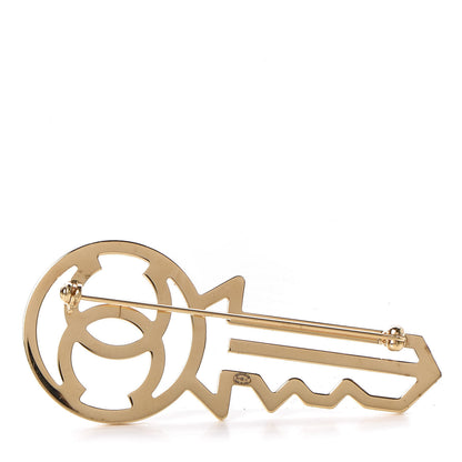 Chanel Crystal CC Key Brooch Black Gold 3 of 5