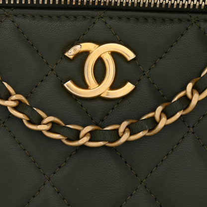 Chanel Lambskin Quilted Metal Small Top Handle Vanity Case With Chain Dark Khaki 11 of 11