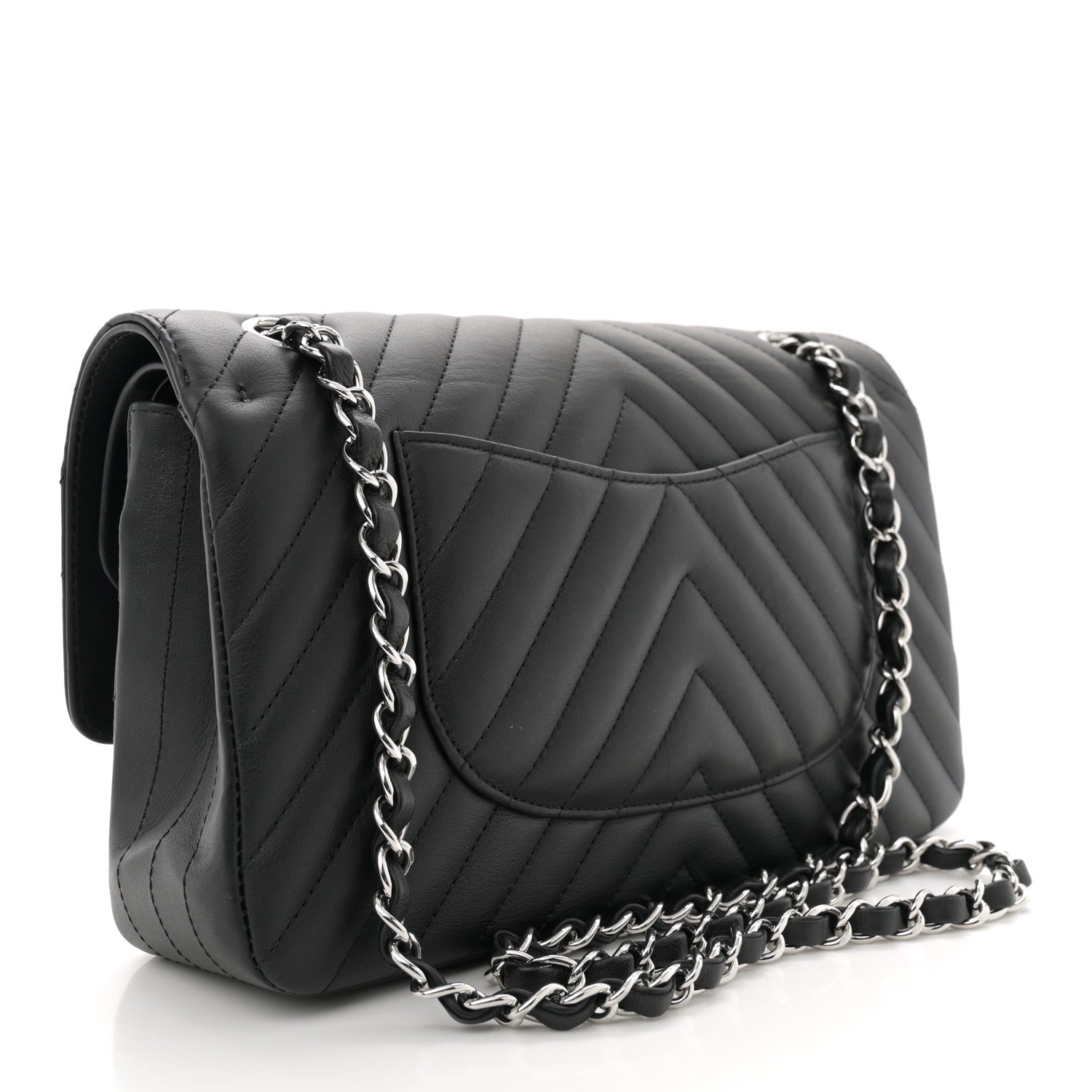 Chanel Calfskin Chevron Quilted Medium Double Flap Black 3 of 12
