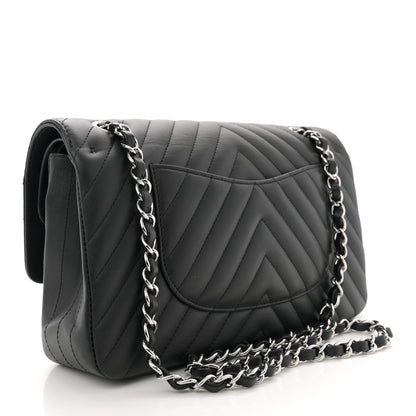 Chanel Calfskin Chevron Quilted Medium Double Flap Black 3 of 12