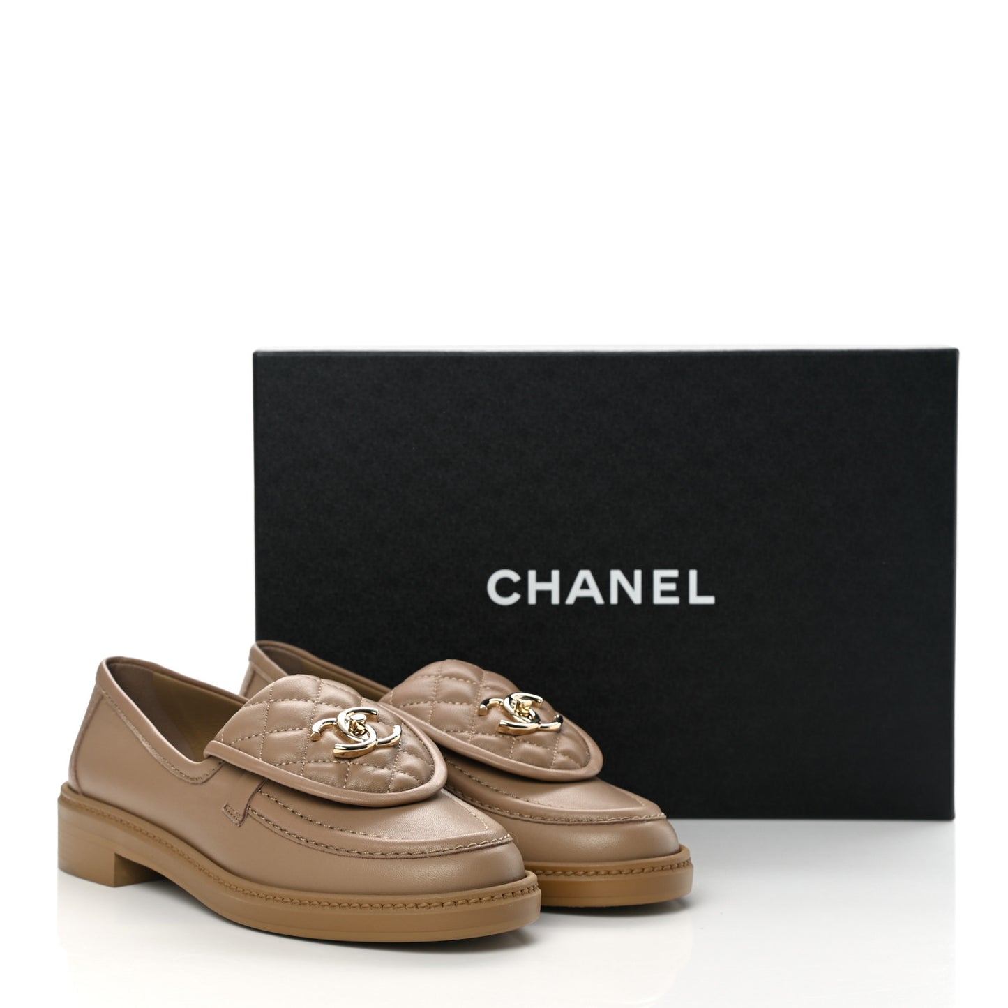 Lambskin Quilted CC Turnlock Loafers 37 Beige