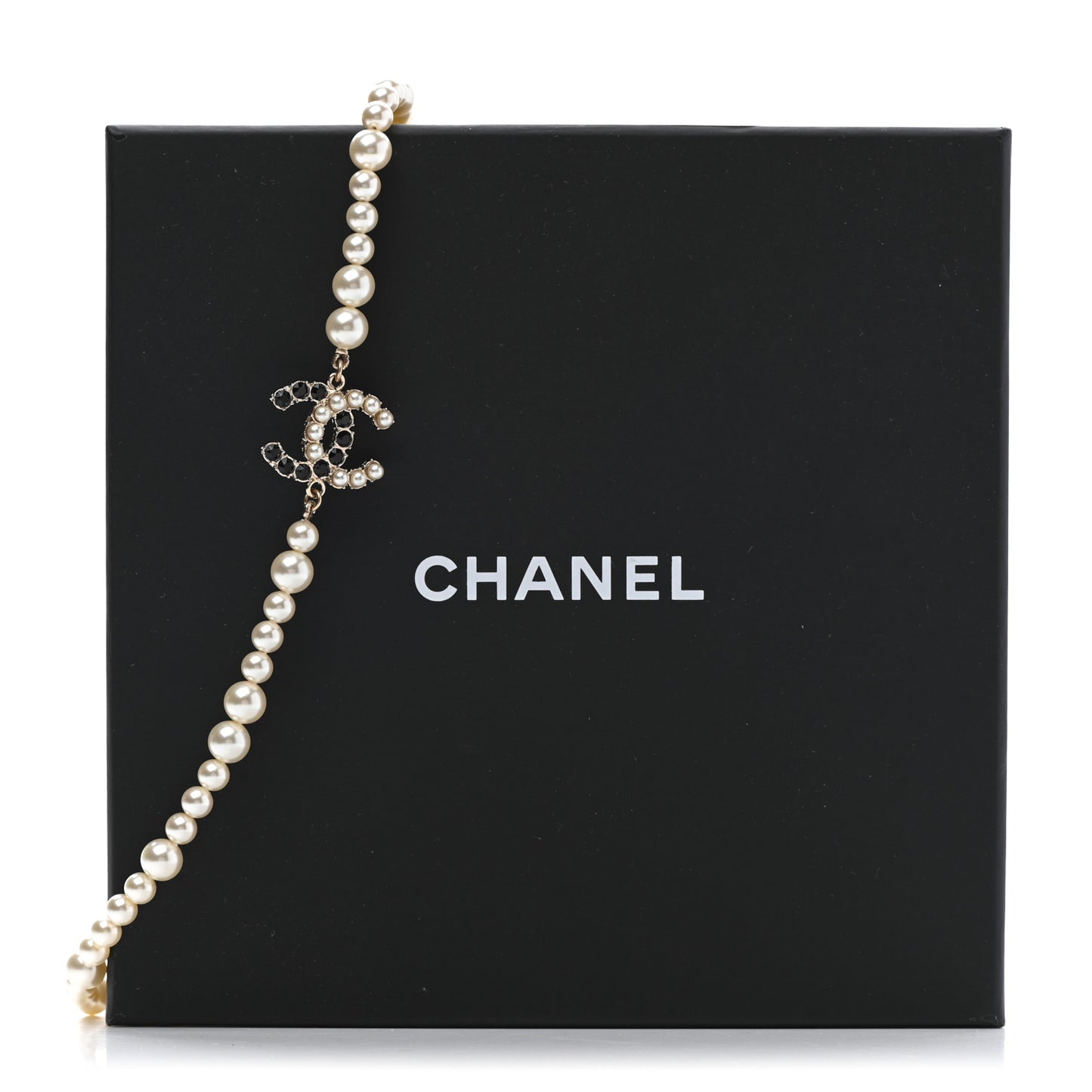 Pearl Crystal Dazzling Domino CC Necklace Gold Black