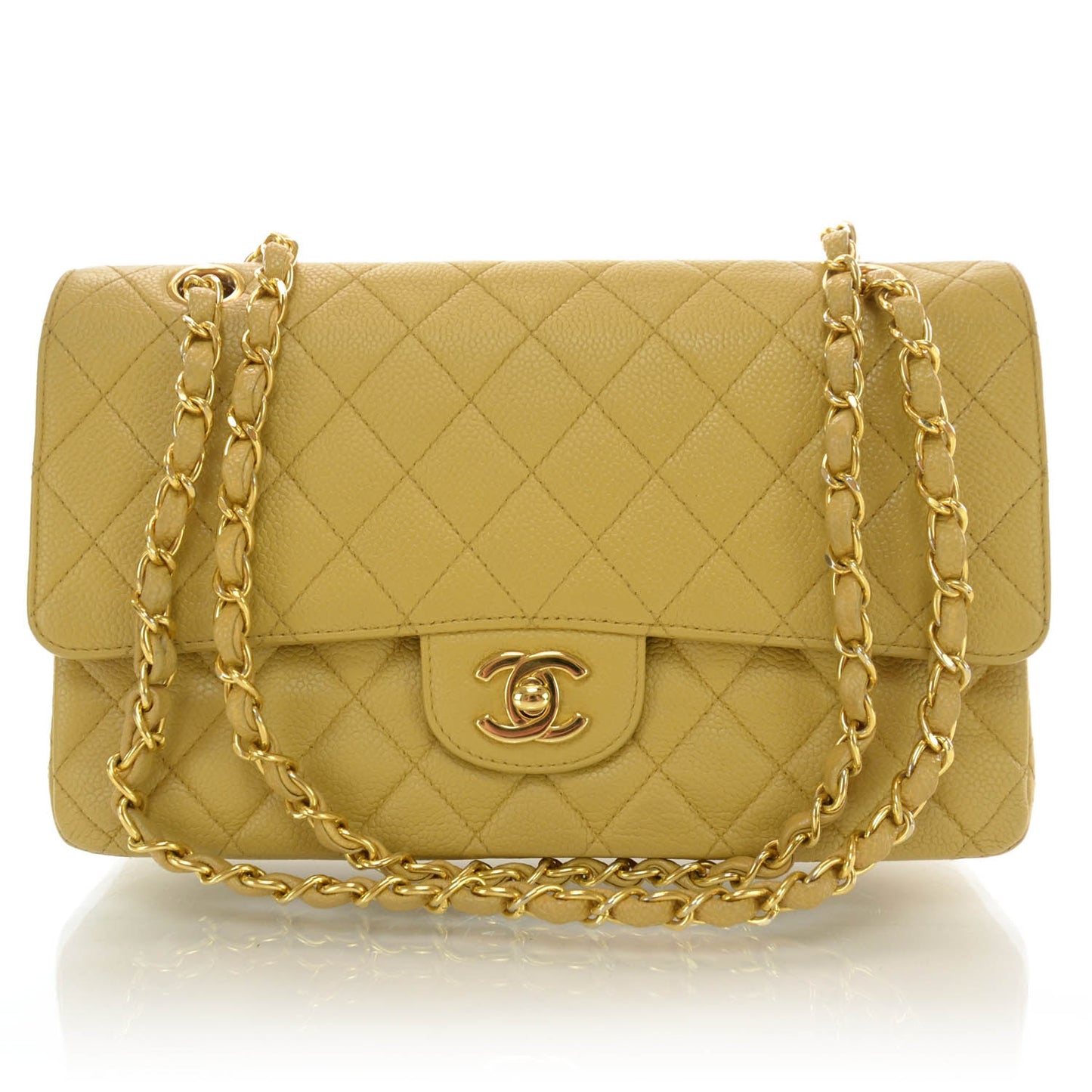 Caviar Quilted Medium Double Flap Beige
