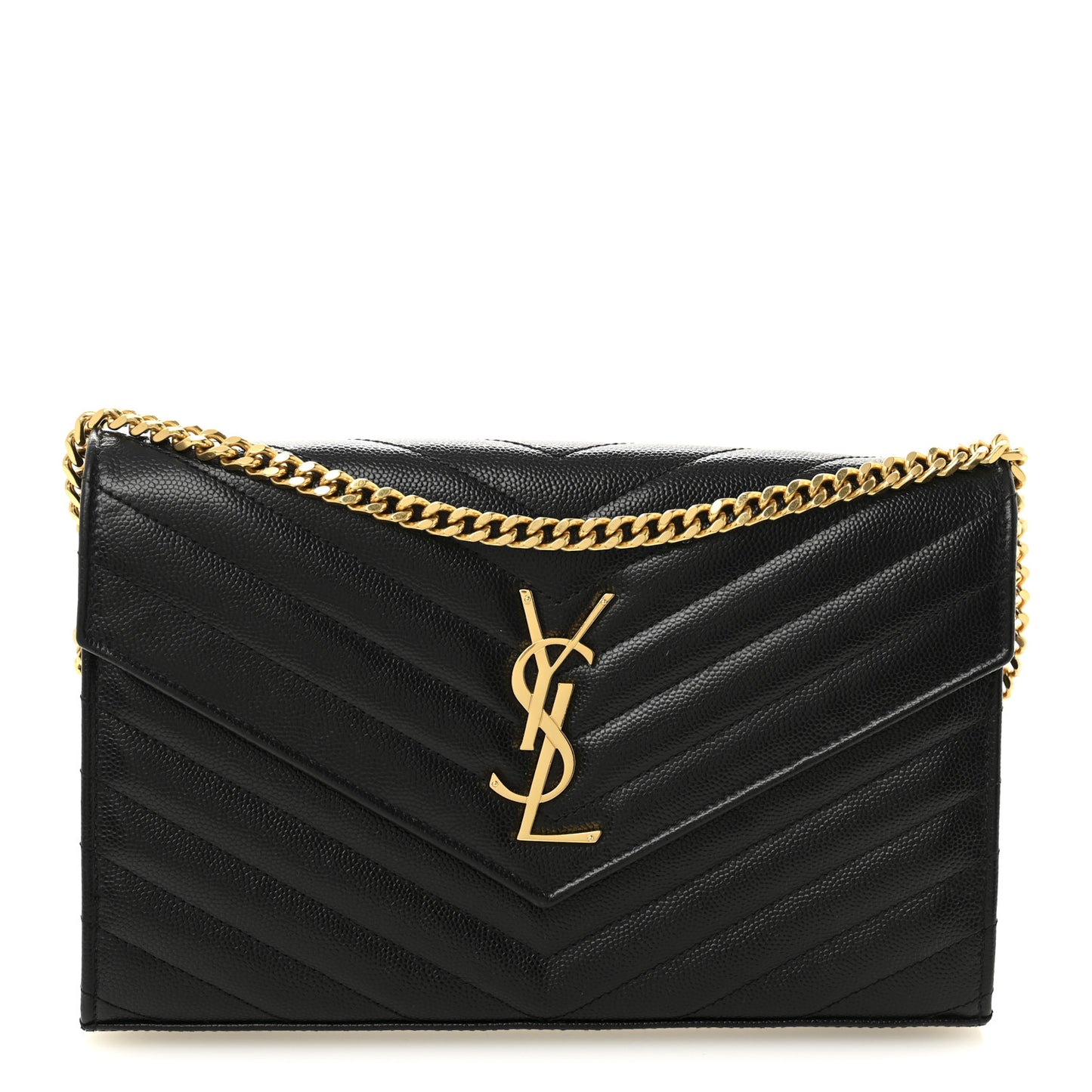 Grain De Poudre Matelasse Chevron Monogram Chain Wallet Black