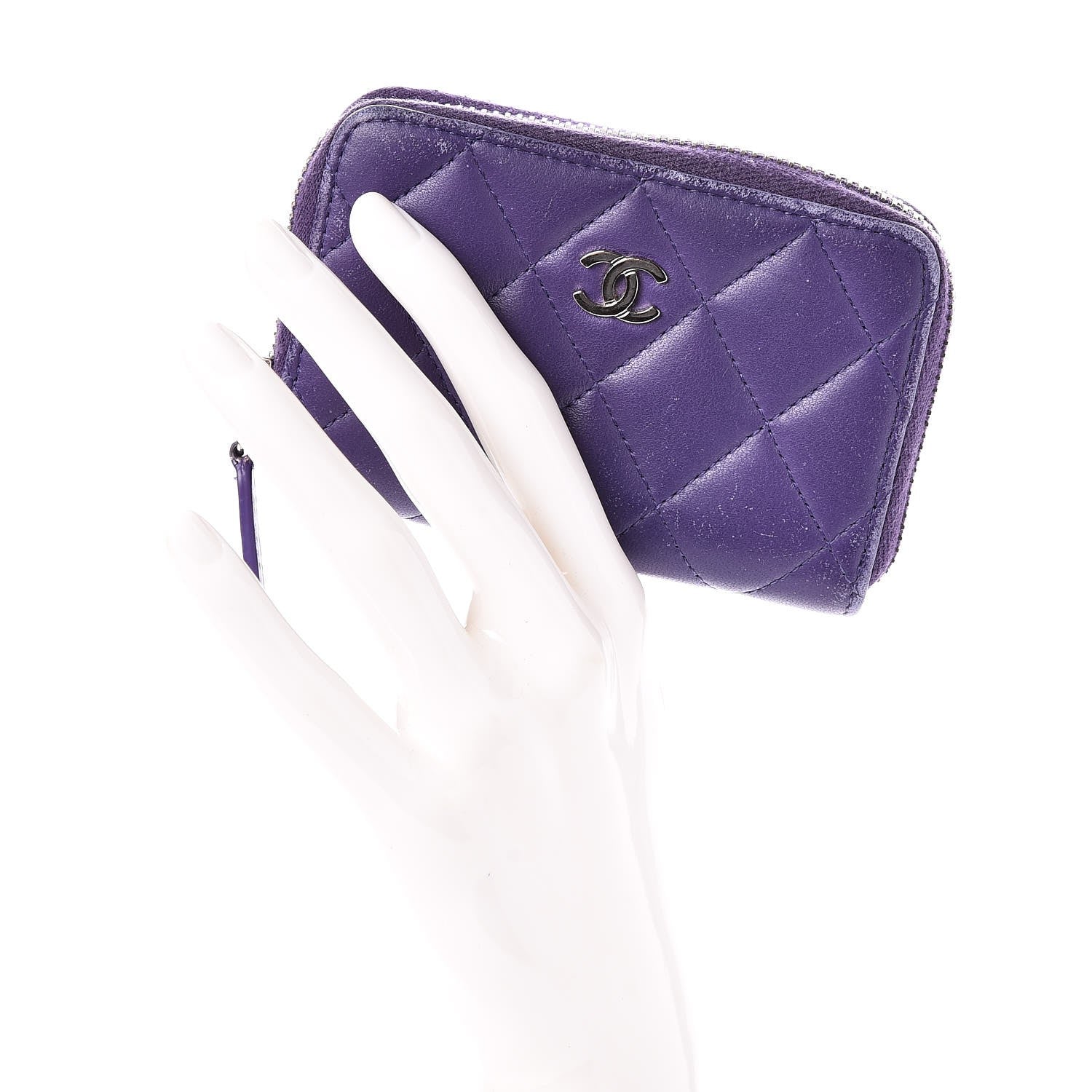 Chanel Lambskin Quilted Zip Around Coin Purse Wallet Purple 2 of 11
