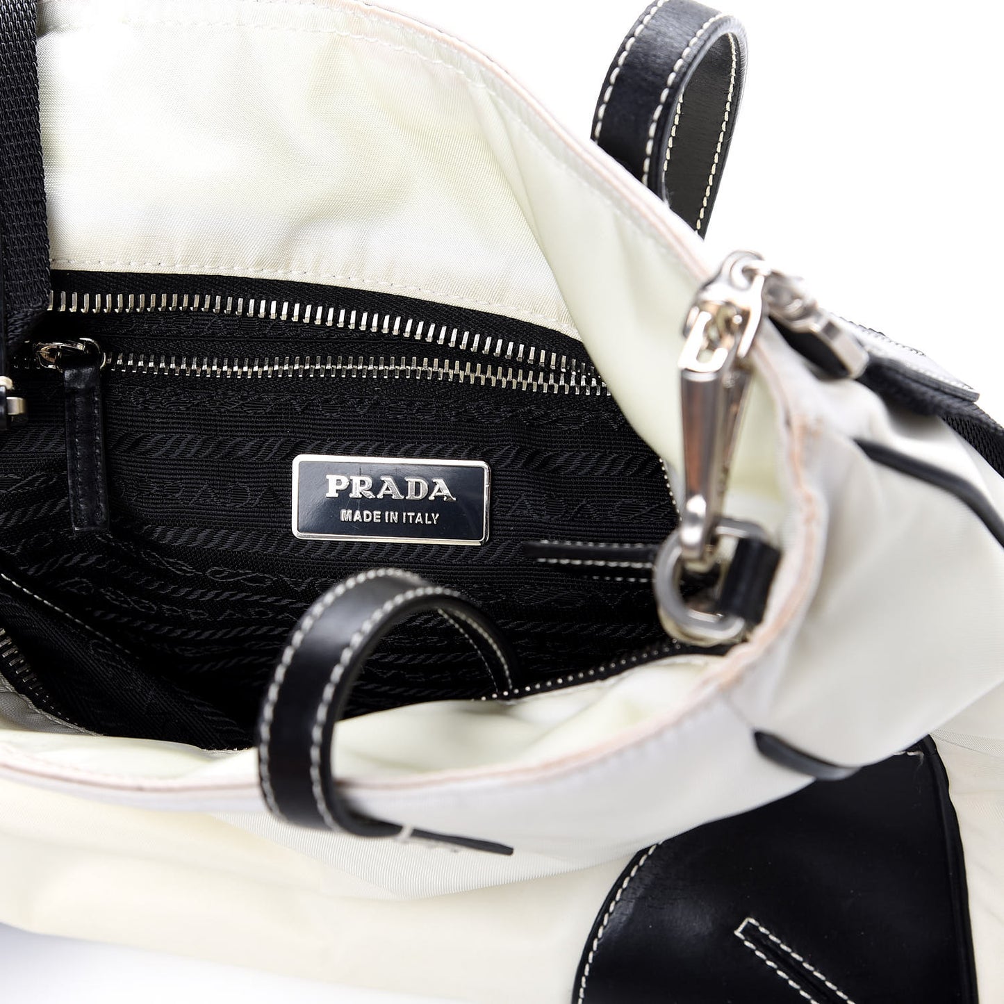 Nylon Tessuto Calfskin Tote Black White
