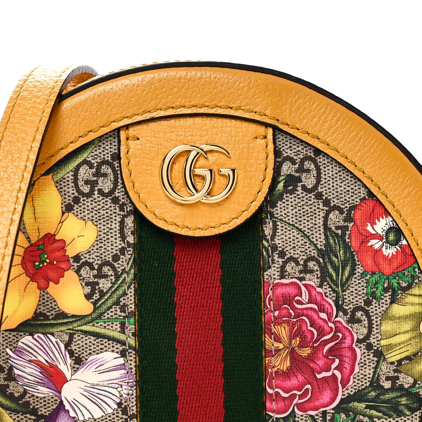 GG Supreme Monogram Flora Web Mini Ophidia Round Shoulder Bag Beige Multicolor Crop