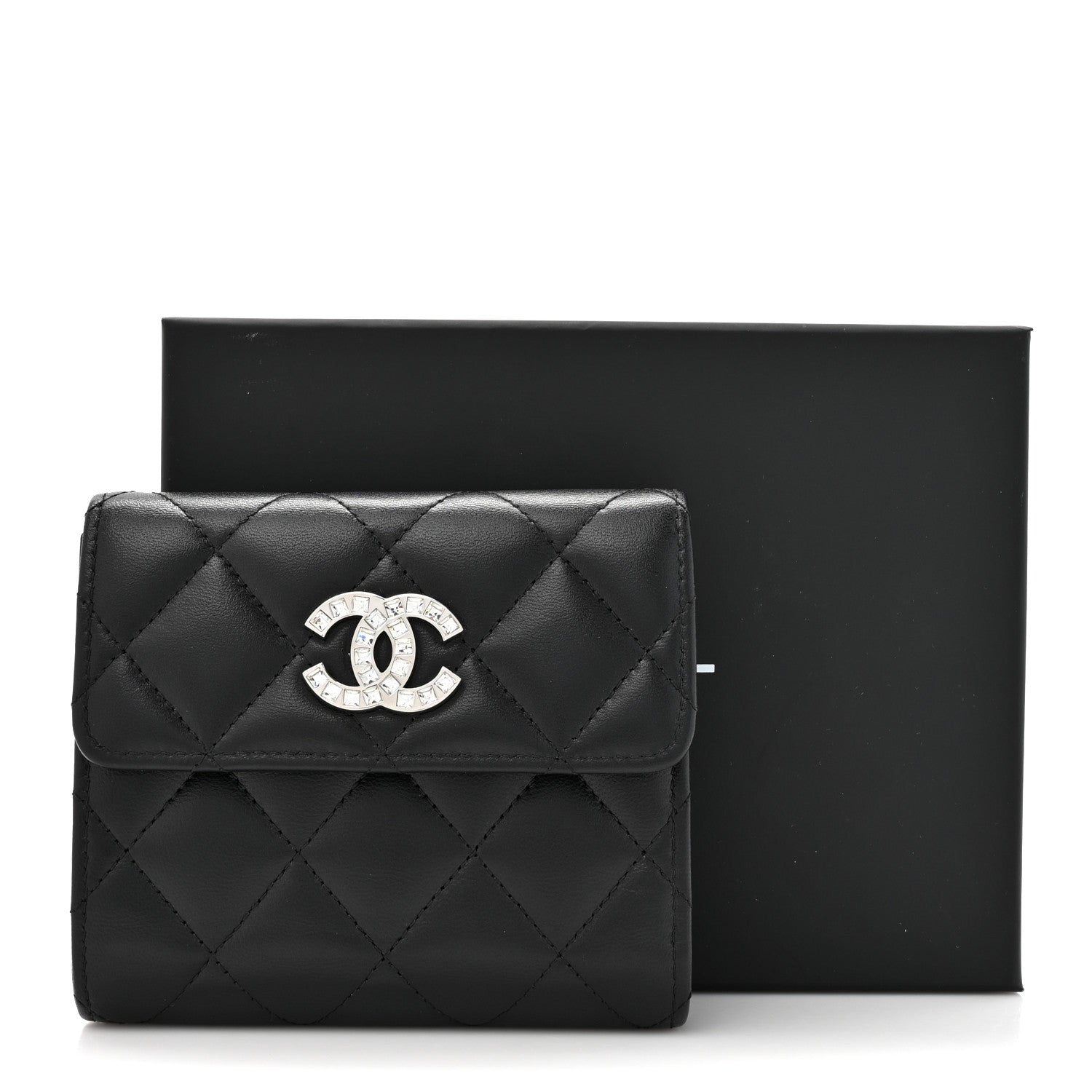 Chanel Lambskin Quilted Baguette Crystal Small Compact Wallet Black 9 of 9