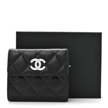 Chanel Lambskin Quilted Baguette Crystal Small Compact Wallet Black 9 of 9