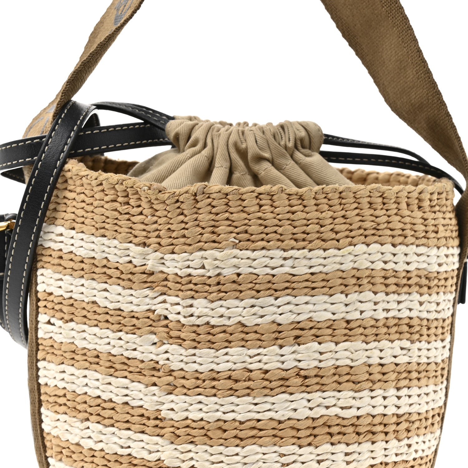 Chloe Raffia Calfskin Small Woody Striped Basket Bag Brown 7 of 9