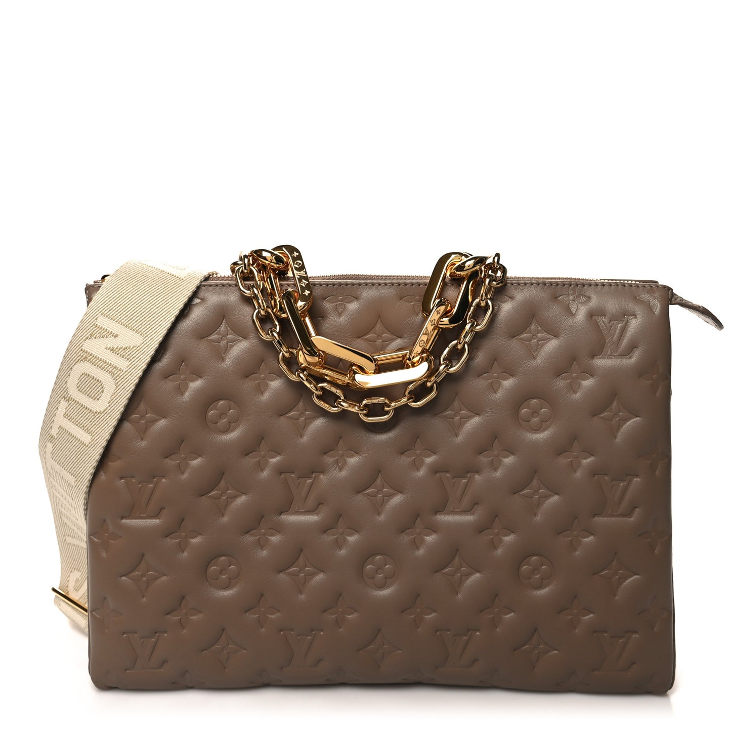 Lambskin Embossed Monogram Coussin MM Taupe