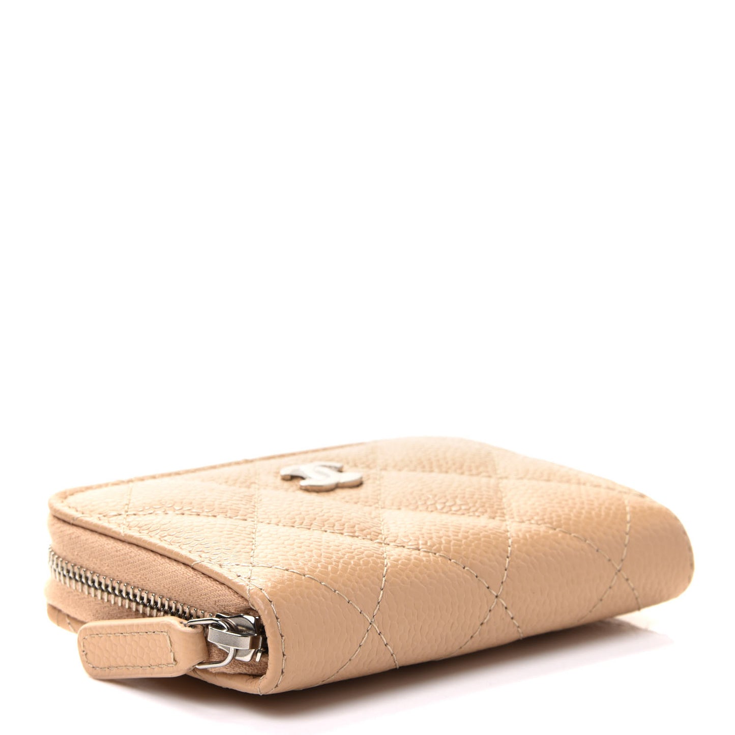 Caviar Quilted Zip Around Coin Purse Beige