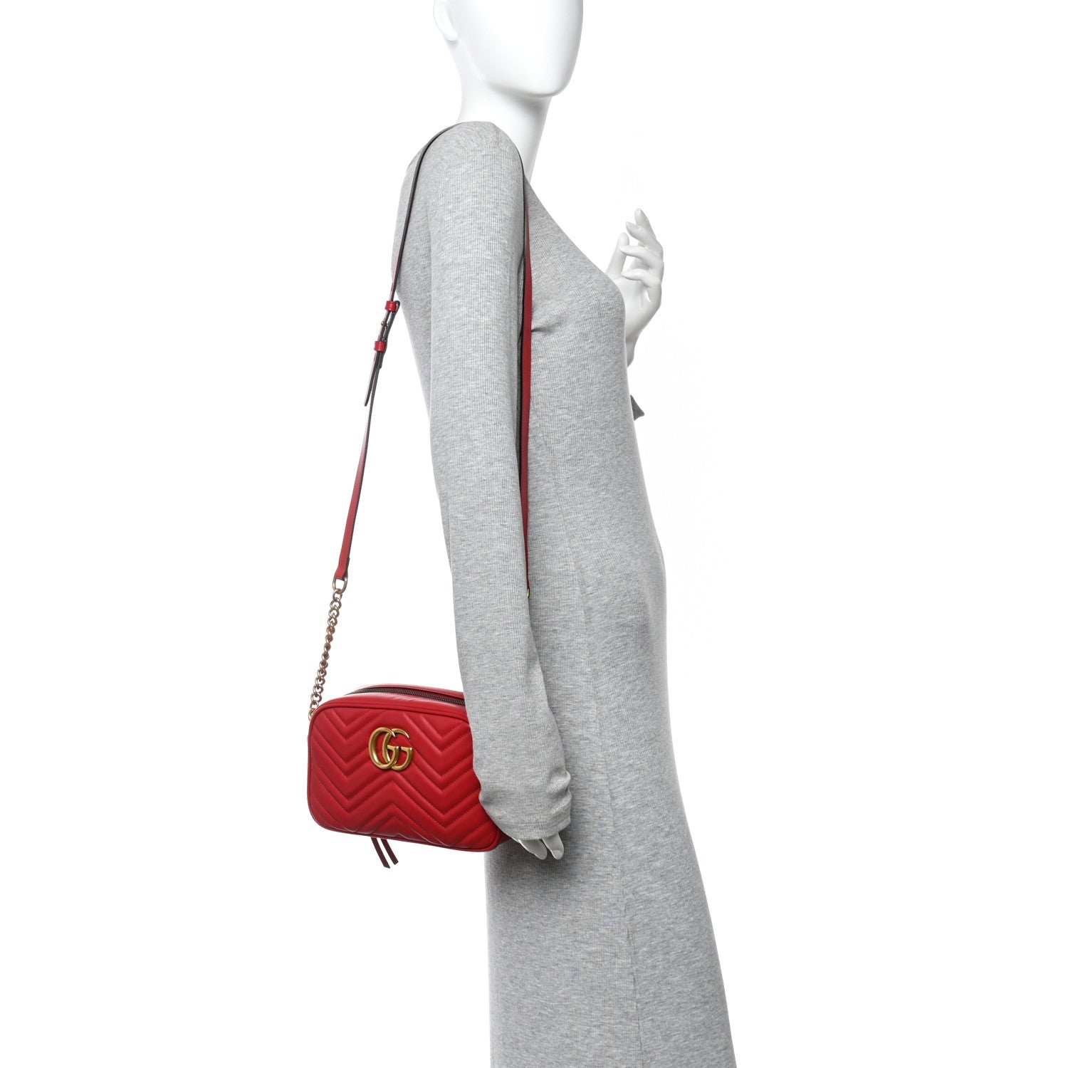 Gucci Calfskin Matelasse Small GG Marmont Chain Shoulder Bag Hibiscus Red 4 of 20
