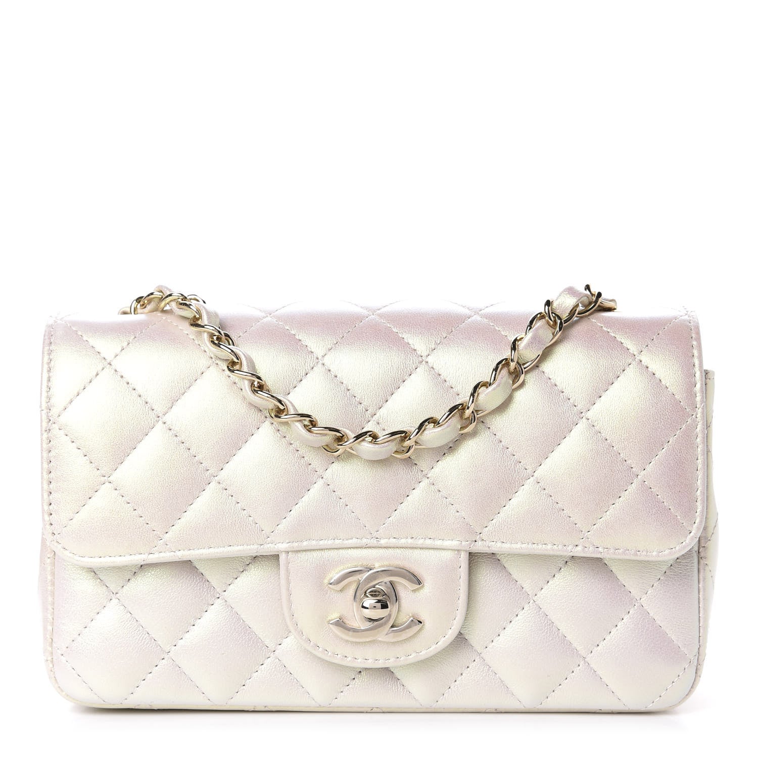 Chanel Iridescent Lambskin Quilted Mini Rectangular Flap Ivory 1 of 11