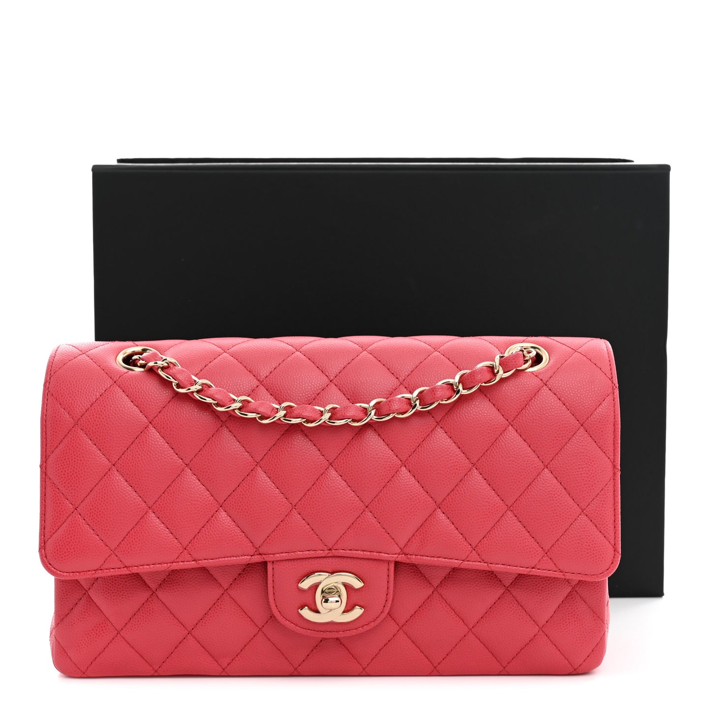Caviar Quilted Medium Double Flap Dark Pink