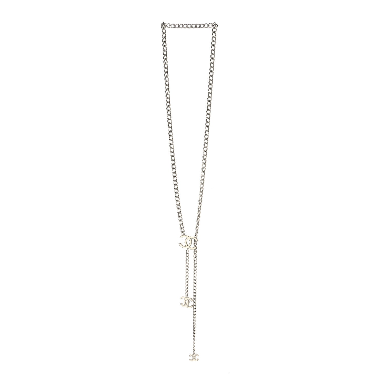 Chanel Metal Enamel CC Adjustable Chain Logo Belt Silver White 2 of 4