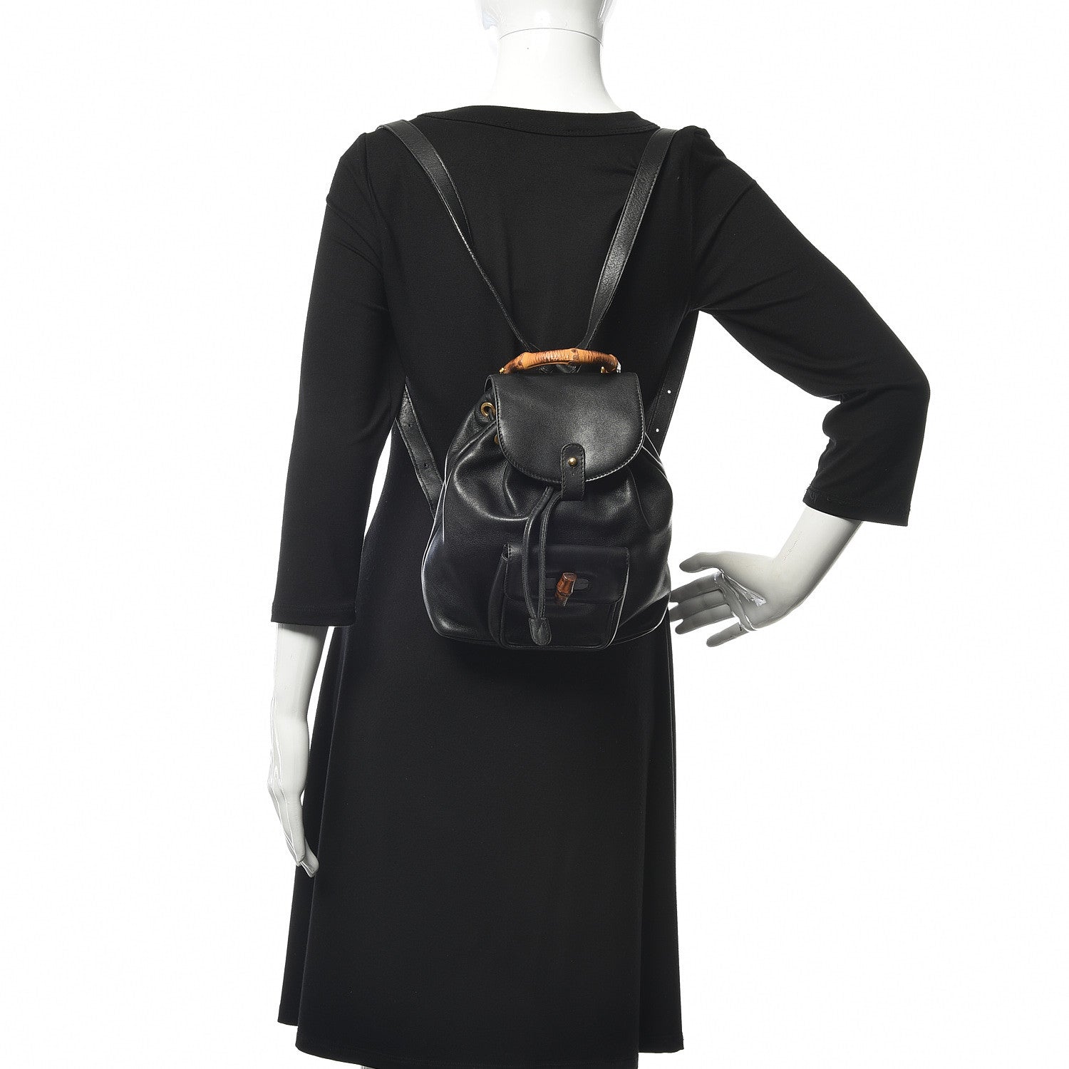 Gucci Calfskin Bamboo Backpack Black 2 of 9