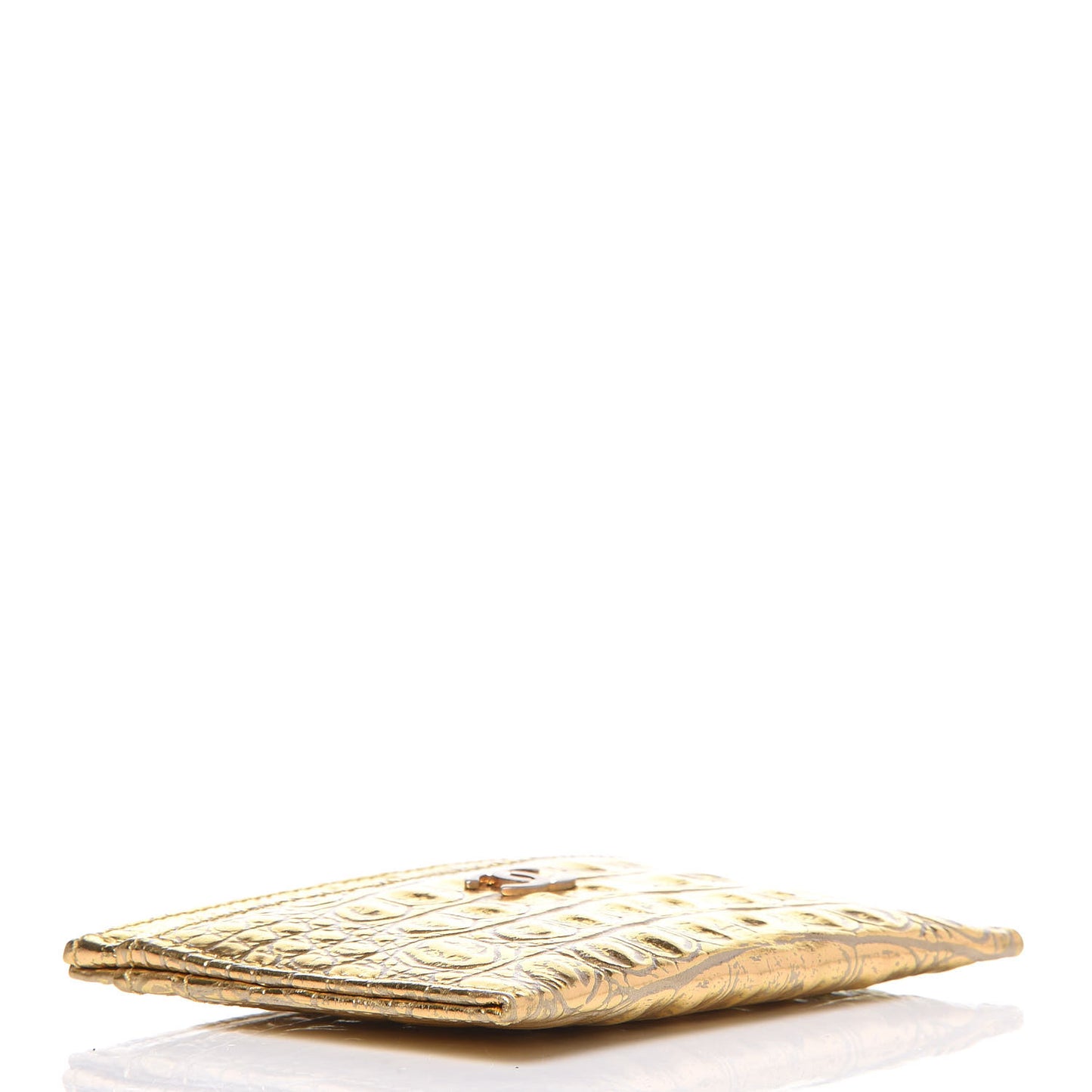 Metallic Calfskin Crocodile Embossed Cocodile Card Holder Gold