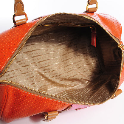 Prada Saffiano Perforated Striped Boston Papaya Caramel 5 of 10