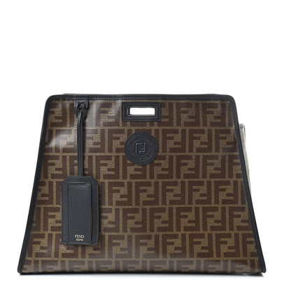 Fendi Glazed Fabric Vitello Century FF 1974 Stamp Patch Medium Peekaboo Defender Cover Mogano Panna Black 1 of 8