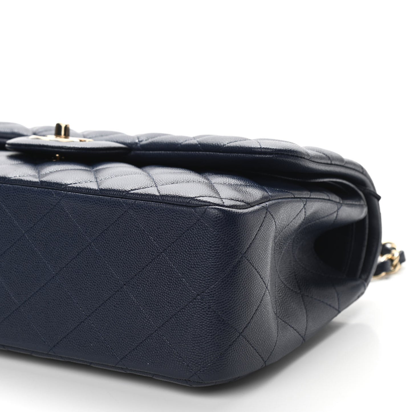 Caviar Quilted Jumbo Double Flap Navy Blue