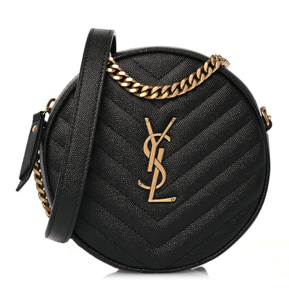 Saint Laurent Grain De Poudre Matelasse Chevron Quilted Round Vinyle Camera Bag Black 1 of 12