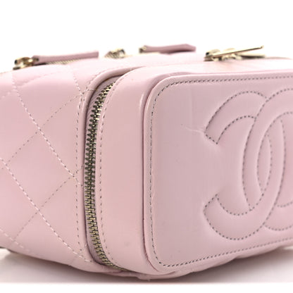 Chanel Shiny Lambskin Quilted Top Handle Vanity Case With Chain Pink 8 of 13